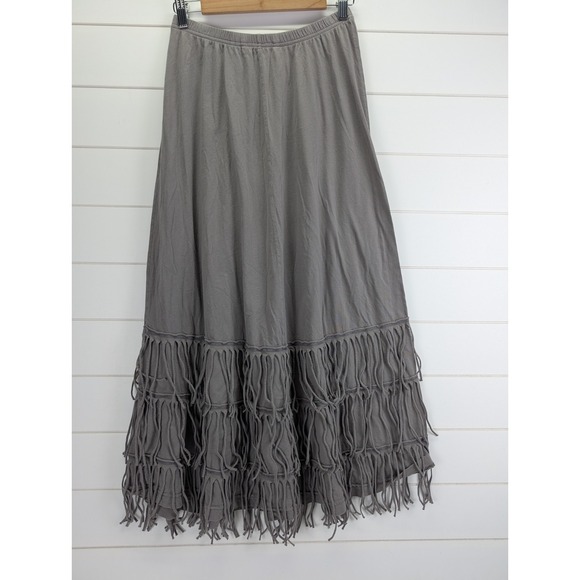 Soft Surroundings Fringe Maxi Skirt Size XS Gray Boho Hippie Gypsy Goblin Fairy - Picture 3 of 7